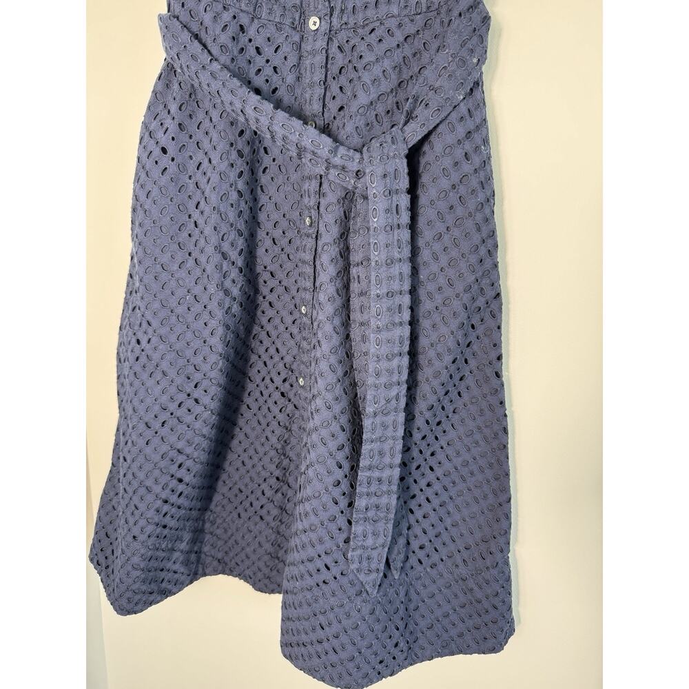 Boden Navy Eyelet Sleeveless Collared Button Belted Modest Preppy US 2R Knee - Picture 3 of 9